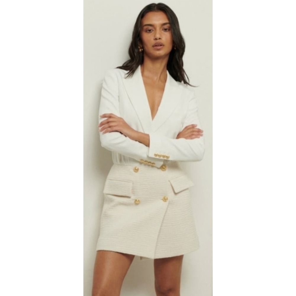 Derek Lam 10 Crosby Ivory Tweed Chiara Blazer Dress Size 10 NWT